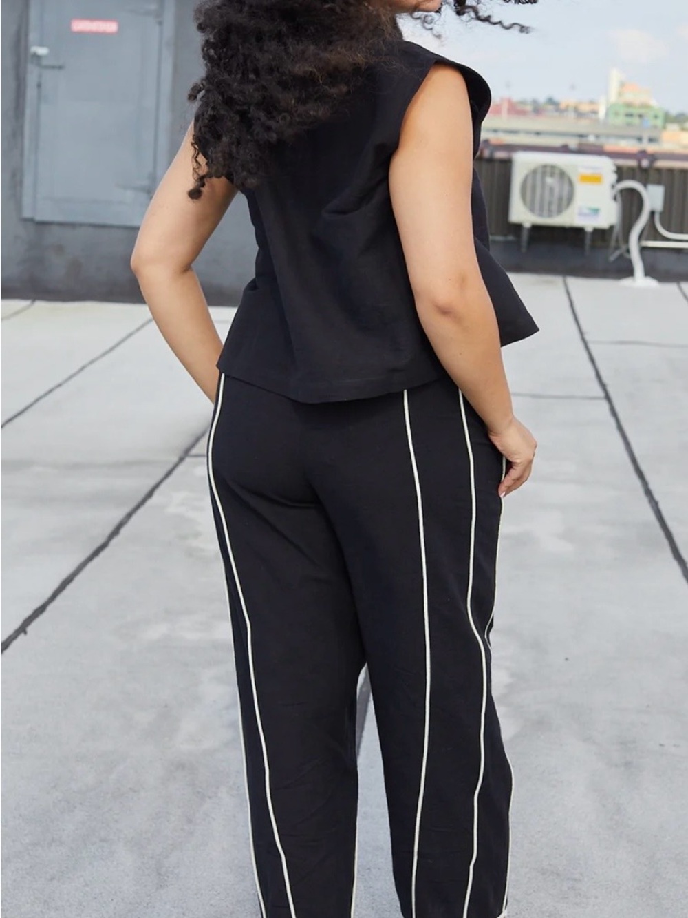 Rujuta Sheth Etta Pinstripe Elastic-Waist Pants  XL - Picture 2 of 5